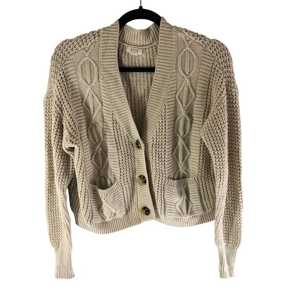 a.n.a Womens Cardigan Sweater Cable Knit Oversized Chunky Knit Pockets Beige XS - Picture 1 of 4